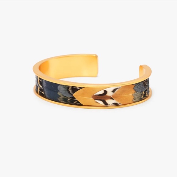 BRACKISH Nome Thin Cuff Bracelet - pheasant and quail feathers 24kt gold plated - Picture 1 of 8